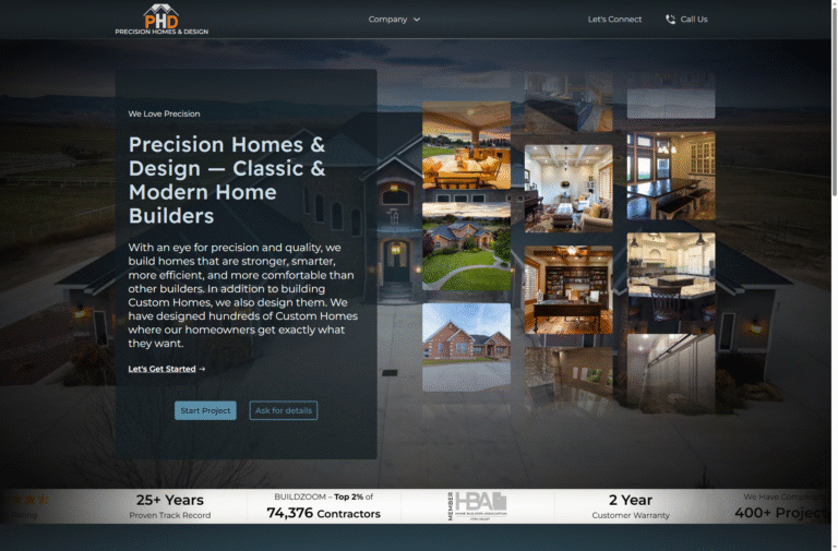 Custom home design and building by Precision Homes & Design, showcasing quality craftsmanship and modern styles.