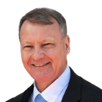 Professional portrait of David Gleason wearing suit and blue tie, smiling confidently.