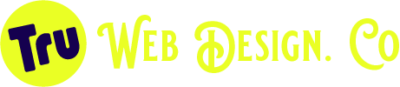 Logo with "Tru Web Design Co" in bright yellow and blue-black text on a transparent background.